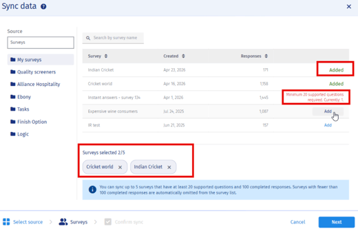2 - Sync multiple surveys synthetic data